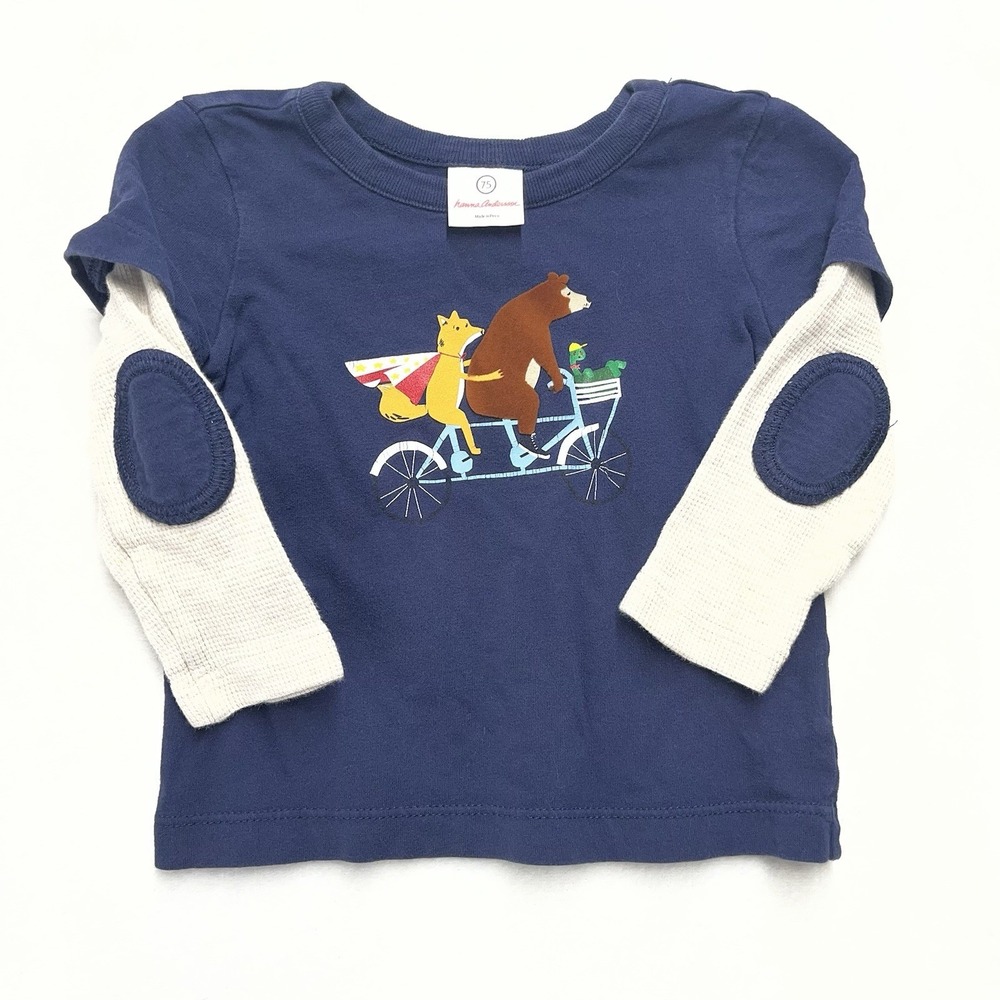 Hanna Andersson Elbow Patch Long Sleeve Shirt Baby Boy 12-18m Animal Bike Fox‎